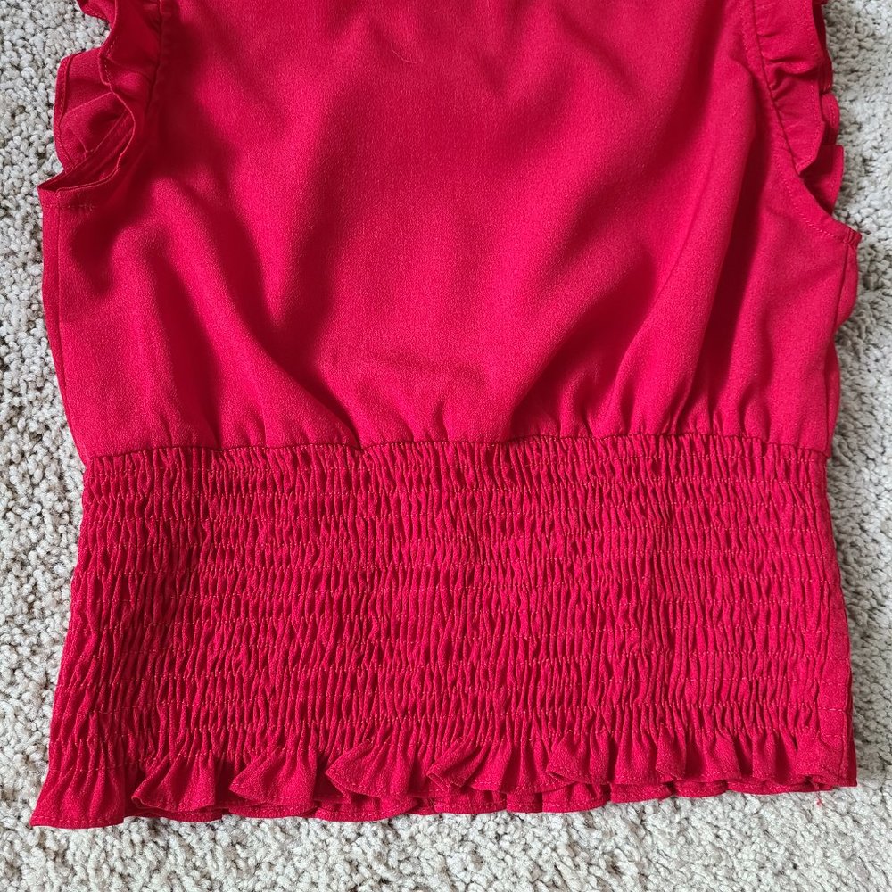Red Ruffle Ribbed Blouse XS - Picture 9 of 10